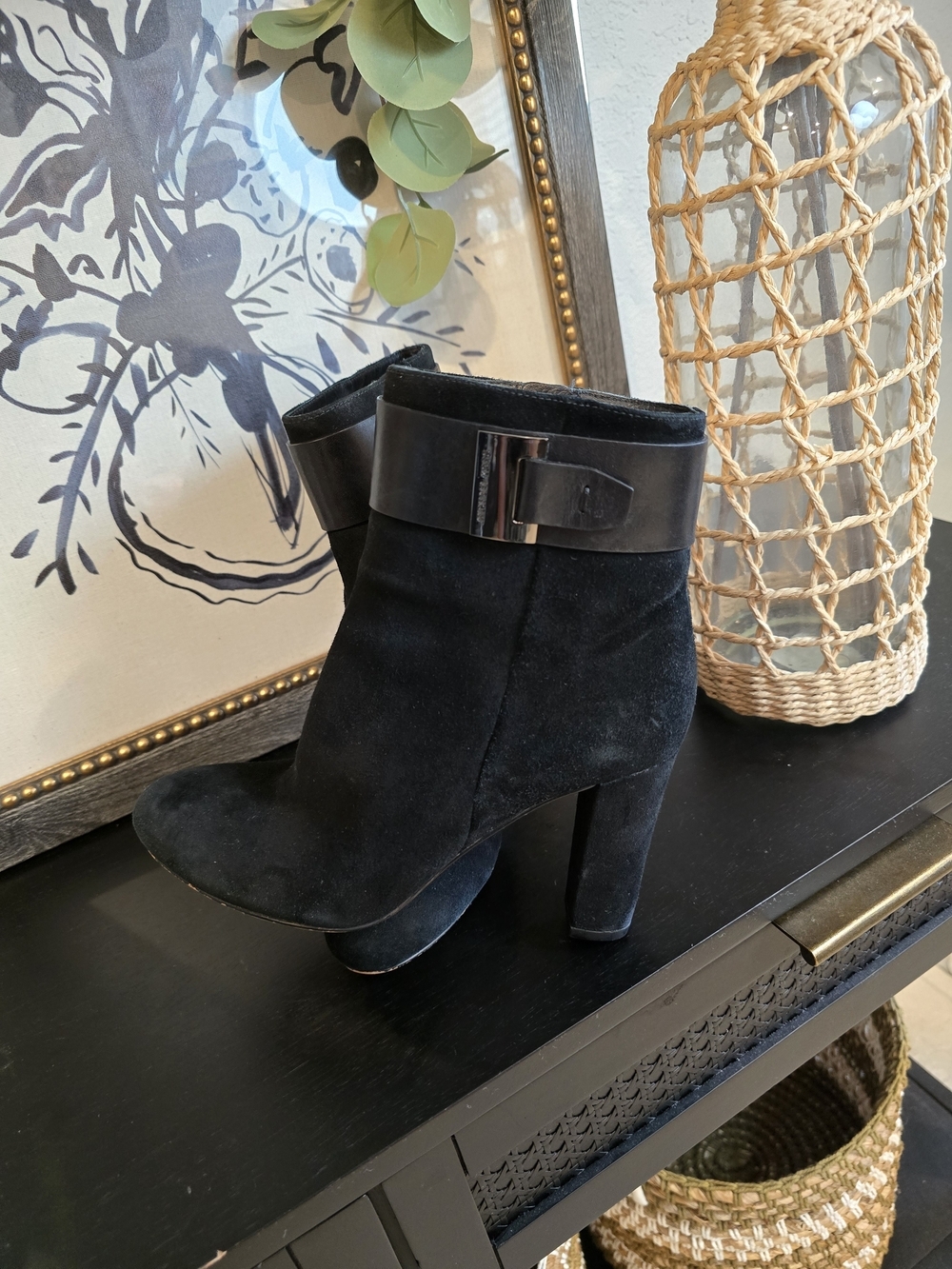 MICHAEL Michael Kors Black Suede Platform Ankle Boots with Buckle